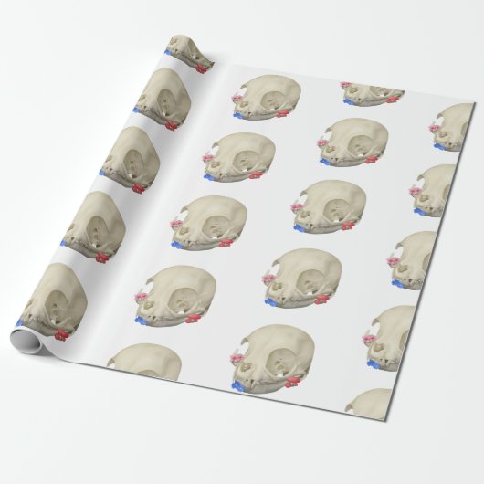 Papier Cadeau Crâne de chat avec Flore (Déroulé)
