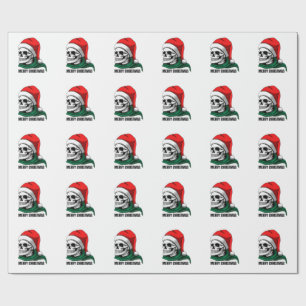 Papier Cadeau Crâne de Noël gothique avec chapeau de Père Noël –