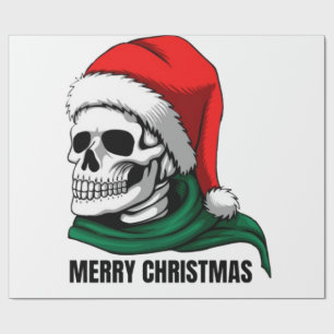 Papier Cadeau Crâne de Noël gothique avec chapeau de Père Noël