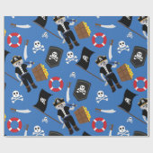 Papier Cadeau crâne de pirate bleu (Plat)