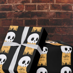 Papier Cadeau Crâne de squelette cimetière noir gothique Hallowe