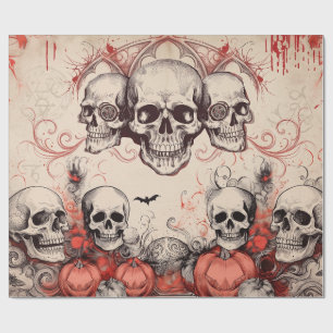 Papier Cadeau Crâne de style vintage découpage Halloween