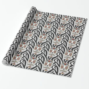 Papier Cadeau Crâne de sucre Rockabilly RAB sur impression zèbre