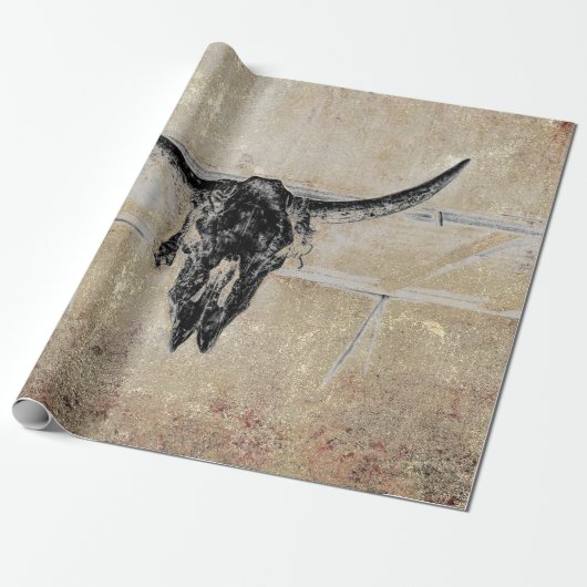 Papier Cadeau Crâne de taureau noir occidental rustique texture (Déroulé)