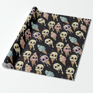 Papier Cadeau Crâne d'été Goth Skuls Crème de glace Éffrayant