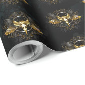 Papier Cadeau Crâne d'oiseaux dorés sur arrière - plan noir (Coin rond)