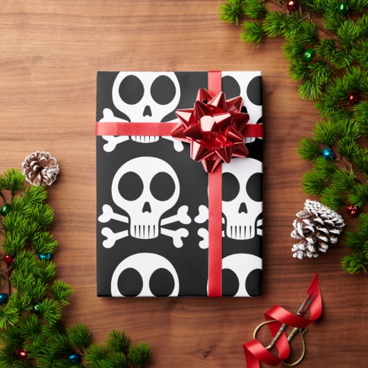 Papier Cadeau crâne effrayant sur fond noir (Cadeau de vacances)