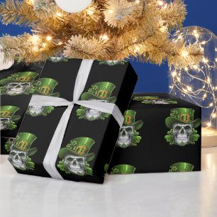 Papier Cadeau Crâne en Sucre Fête de la Saint-Patrick Trèfle