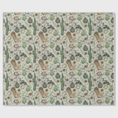 Papier Cadeau Crâne et cactus écoeurant vert occidental (Plat)
