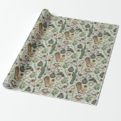 Papier Cadeau Crâne et cactus écoeurant vert occidental (Déroulé)