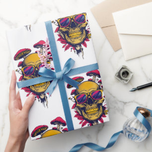 Papier Cadeau Crâne et champignon ambre cramoisi vif