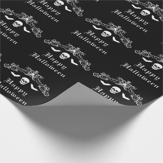 Papier Cadeau Crâne et chauves-souris Silhouette Happy Halloween (Coin)