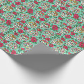 Papier Cadeau Crâne et fleurs mexicaines, sans soudure. (Coin)