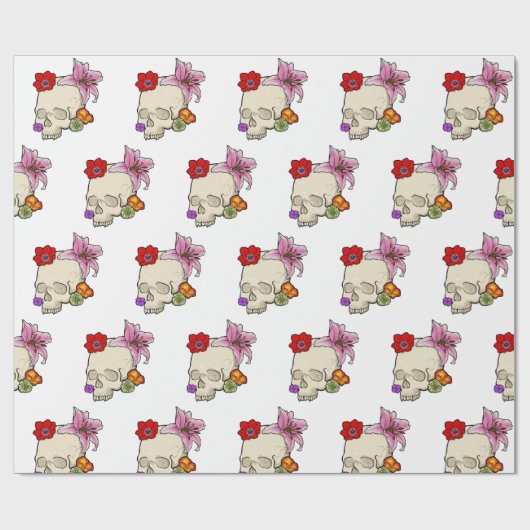 Papier Cadeau Crâne et flore (Plat)