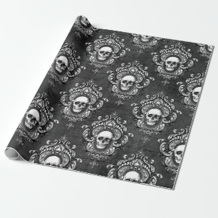 Papier Cadeau Crâne et gothique gris
