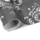 Papier Cadeau Crâne et gothique gris (Coin rond)