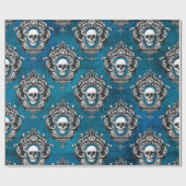 Papier Cadeau Crâne et gothique Turquoise (Plat)