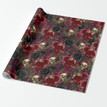 Crâne et roses gothiques vintage rouge et noir