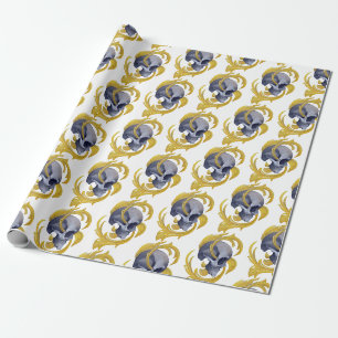 Papier Cadeau crâne feuille motif V2