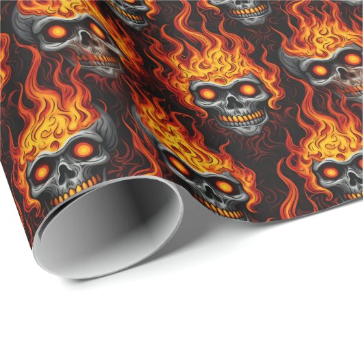 Papier Cadeau Crâne flamme conception gothique tatouage roche et (Coin rond)