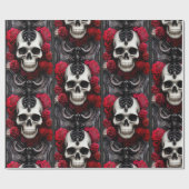 Papier Cadeau Crâne foncé et gothique et Rose (Plat)
