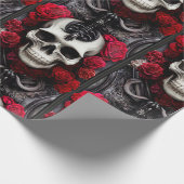 Papier Cadeau Crâne foncé et gothique et Rose (Coin)