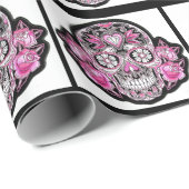 Papier Cadeau Crâne Girly rose de sucre (Coin rond)