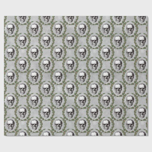 Papier Cadeau Crâne gothique couronne de Noël (Plat)