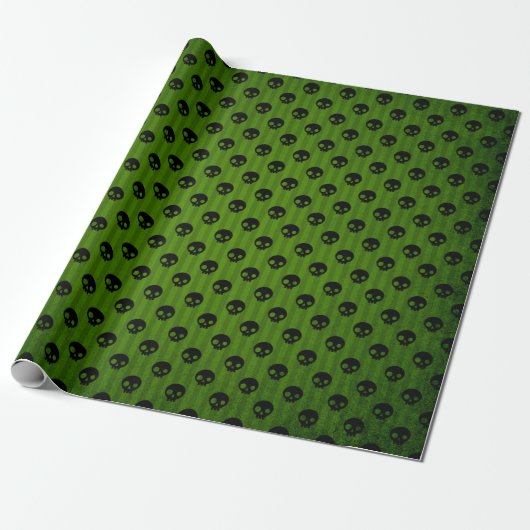 Papier Cadeau Crâne gothique vert impression rustique Halloween (Déroulé)