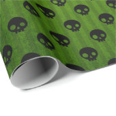 Papier Cadeau Crâne gothique vert impression rustique Halloween (Coin rond)