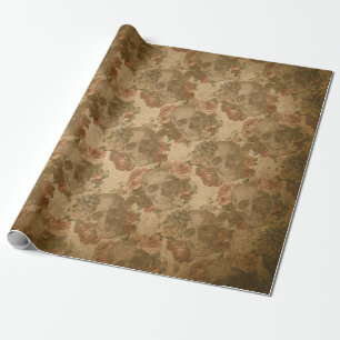 Papier Cadeau Crâne gothique victorien vintage Vieux Roses Shab