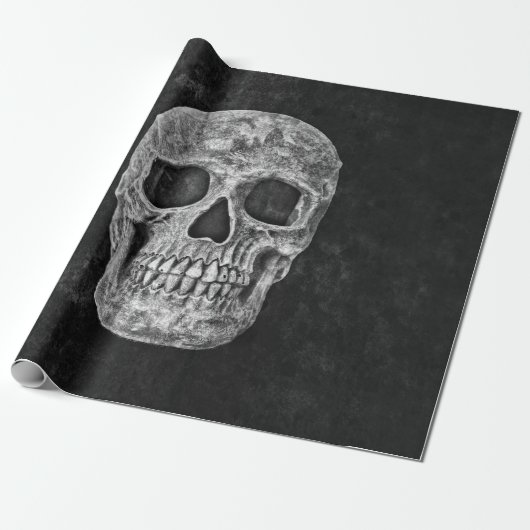 Papier Cadeau Crâne grunge gothique noir et blanc (Déroulé)