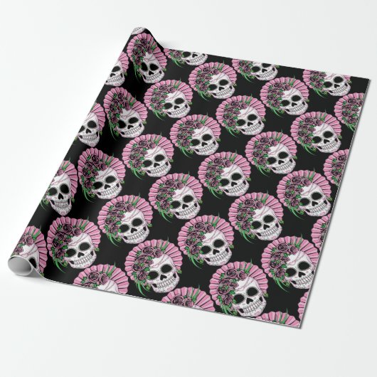 Papier Cadeau Crâne Lady Sugar (Déroulé)