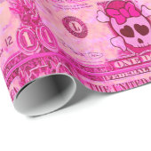 Papier Cadeau crâne mignon, dollar rose (Coin rond)