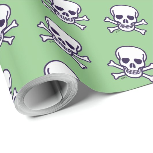 Papier Cadeau Crâne n Bones papier d'emballage blanc vert mat (Coin rond)