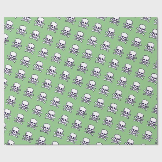 Papier Cadeau Crâne n Bones papier d'emballage blanc vert mat (Plat)