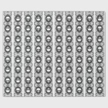 Crâne noir Cameo Damask sur papier blanc