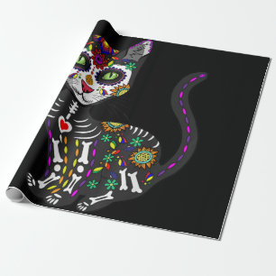 Papier Cadeau Crâne sucre Chat mexicain Halloween Jour De La Mor