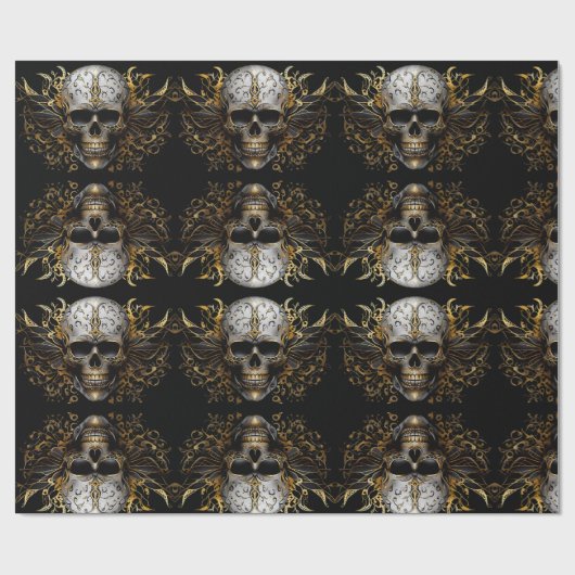 Papier Cadeau Crâne Tribal Souriant d'or complexe (Plat)