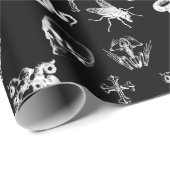 Papier Cadeau Crânes à rayons X Serpents croix Halloween noir bl (Coin rond)