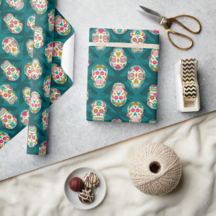 Papier Cadeau Crânes à sucre Dia De Los Muertos