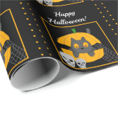 Papier Cadeau Crânes Citrouilles de chat noir Enfants Halloween (Coin rond)