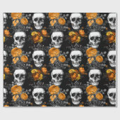 Papier Cadeau Crânes couronnés avec les roses oranges (Plat)