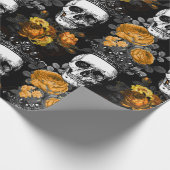 Papier Cadeau Crânes couronnés avec les roses oranges (Coin)