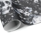 Papier Cadeau Crânes de jardin gothique et goth floral été (Coin rond)