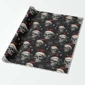 Papier Cadeau Crânes de Noël gothiques avec chapeaux de Père Noë (Déroulé)