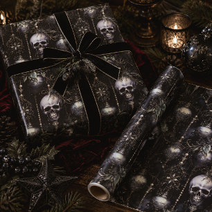 Papier Cadeau Crânes de Noël gothiques effrayants