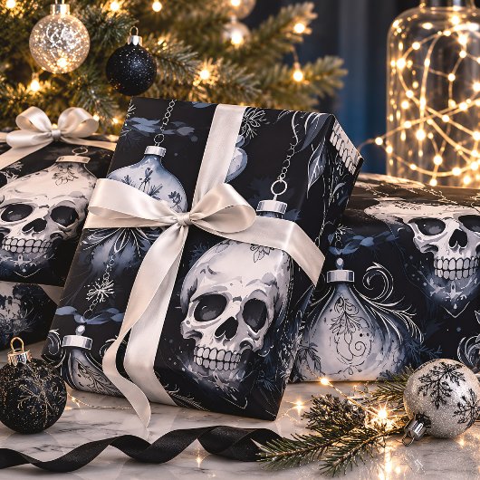 Papier Cadeau Crânes de Noël gothiques Éffrayants