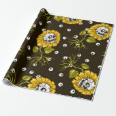 Papier Cadeau crânes de tournesol sans couture motif (Déroulé)