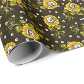 Papier Cadeau Crânes de tournesol : Unique Motif sans fil. (Coin rond)